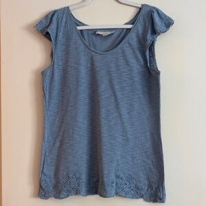3 for $25! LOFT Blue Short Cap Sleeve Tee with Embroidered Detail, size M